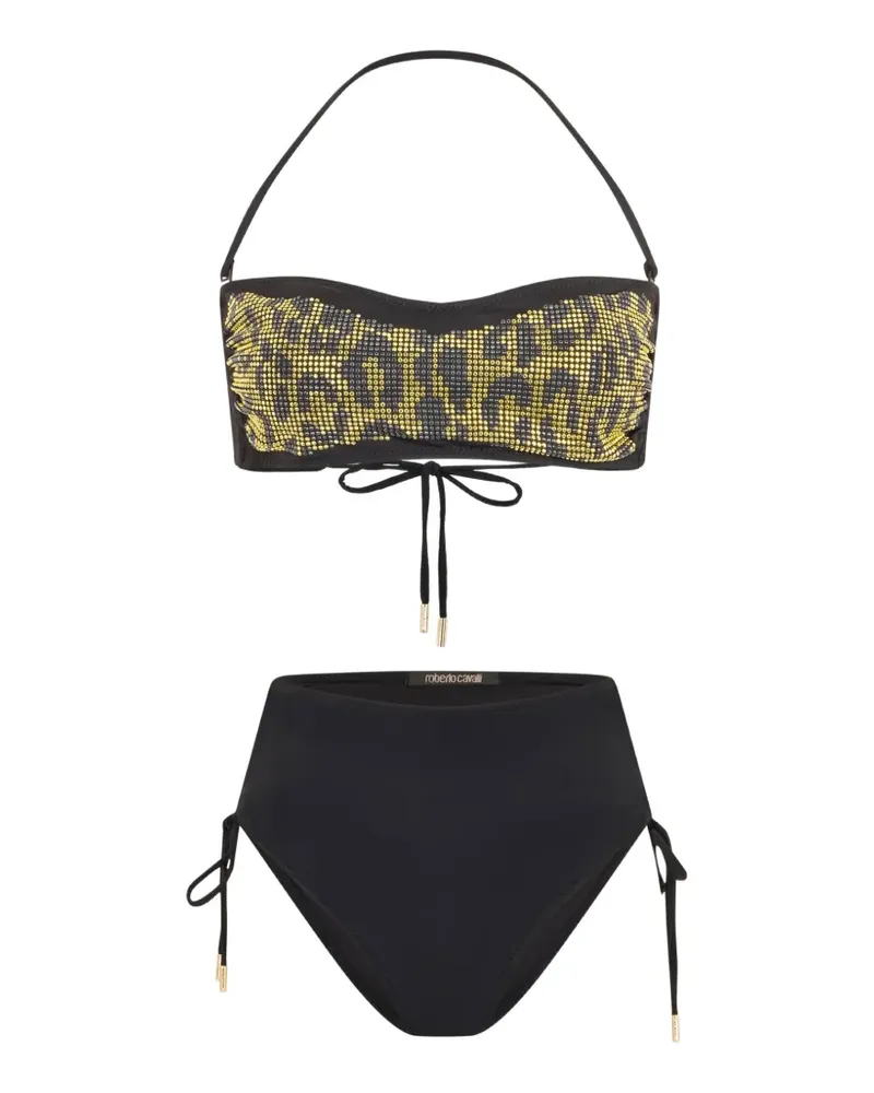 Roberto Cavalli Bikini mit Leopardenprint und Nieten - Schwarz Schwarz