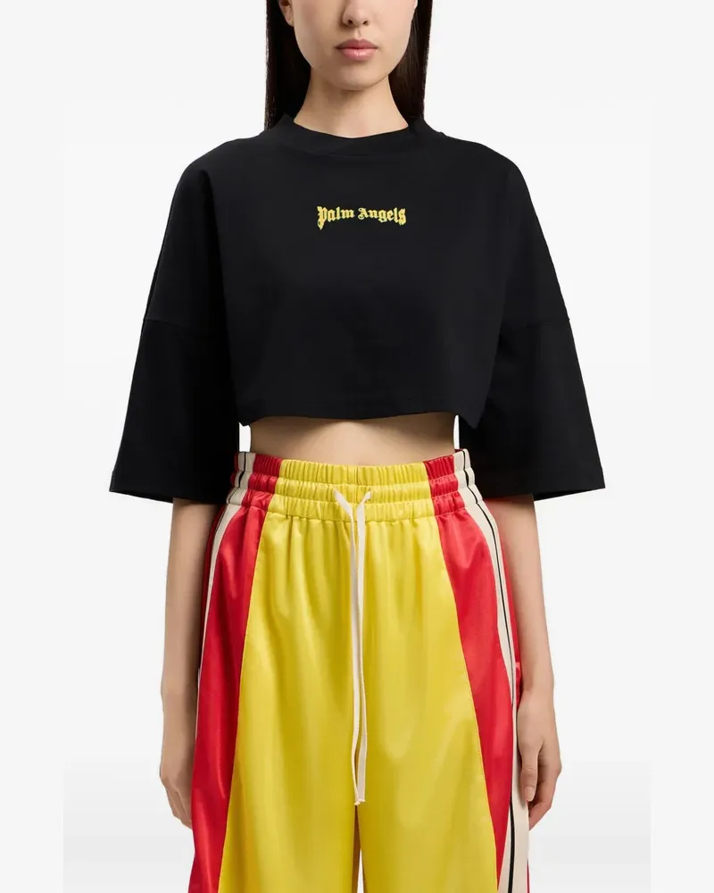 Palm Angels Cropped-T-Shirt mit Logo-Print - Schwarz Schwarz