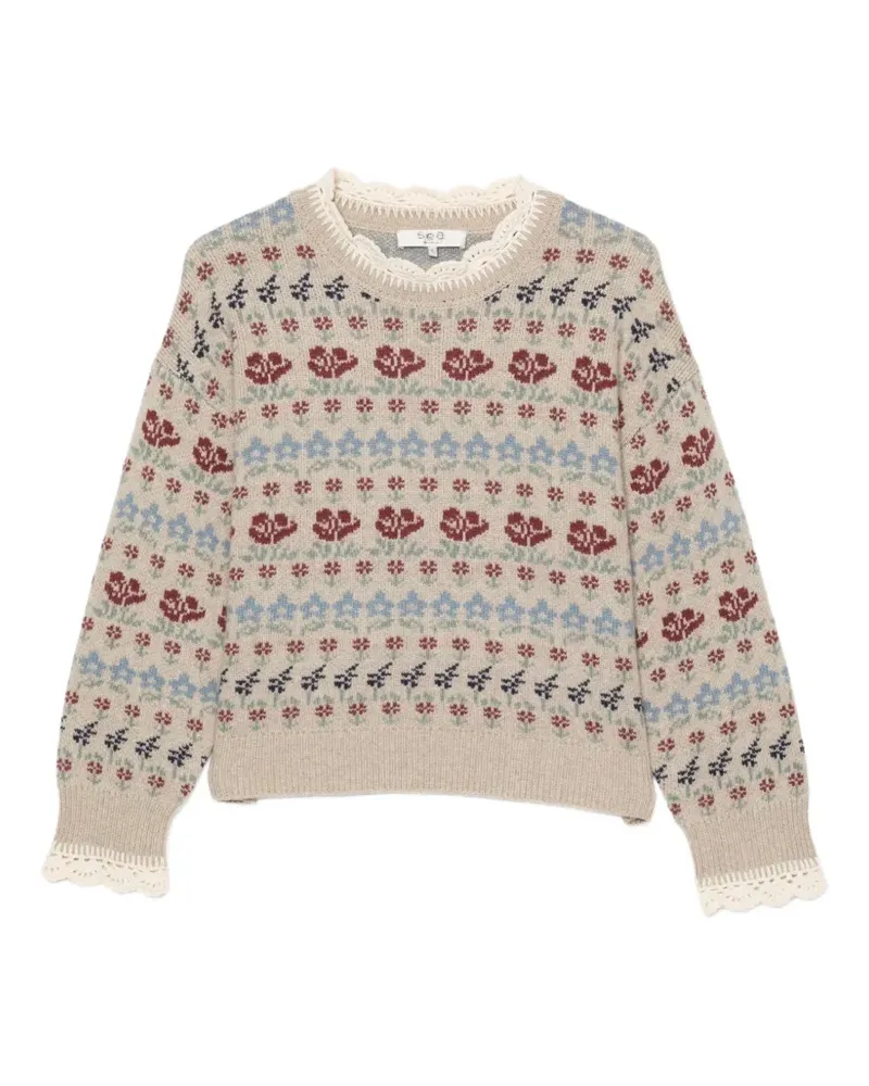 Sea Gehäkelter Pullover mit Blumen-Intarsie - Nude Nude