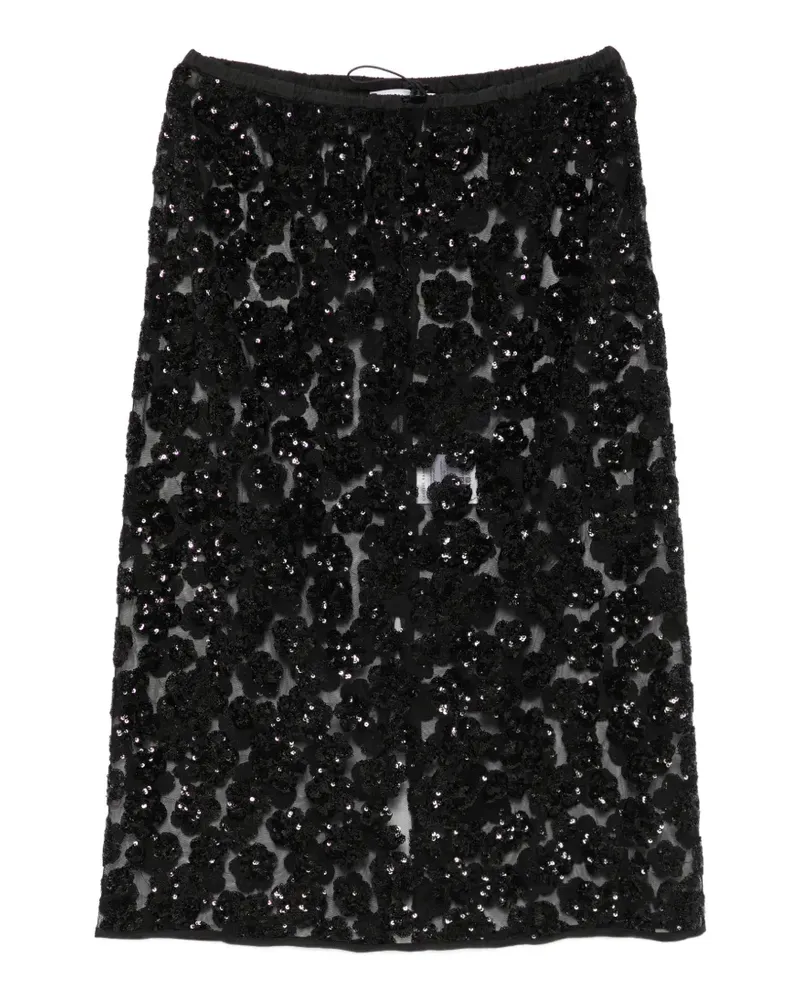 Cecilie Bahnsen Bria Midirock mit Pailletten und Blumenapplikation - Schwarz Schwarz