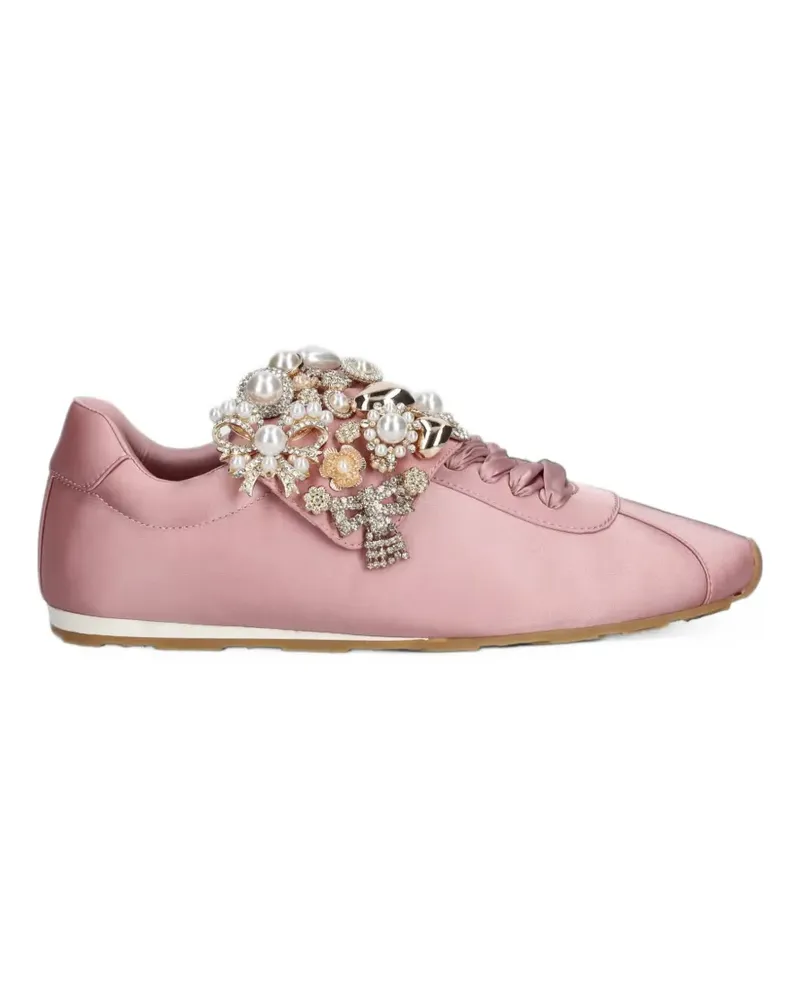 Jeffrey Campbell faux-pearl embellished satin sneakers - Rosa Rosa