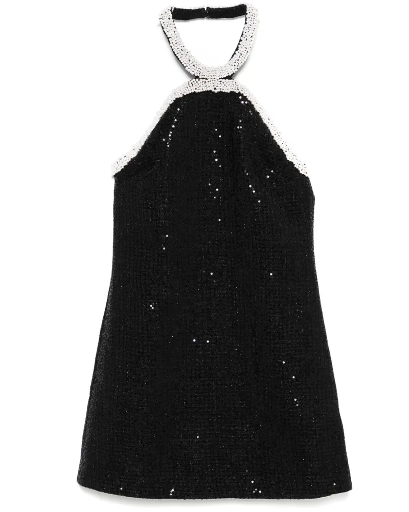 Self-Portrait Bouclé-Minikleid mit Perlenbesatz - Schwarz Schwarz