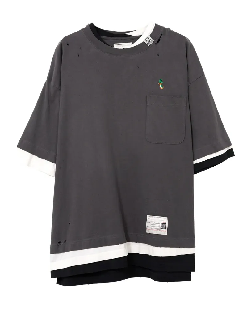 MIHARAYASUHIRO T-Shirt mit Tasche im Layering-Look - Grau Grau