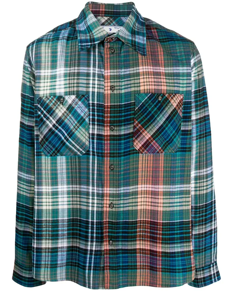 OFF-WHITE Kariertes Hemd mit "Stencil Arrows"-Print - Blau Blau
