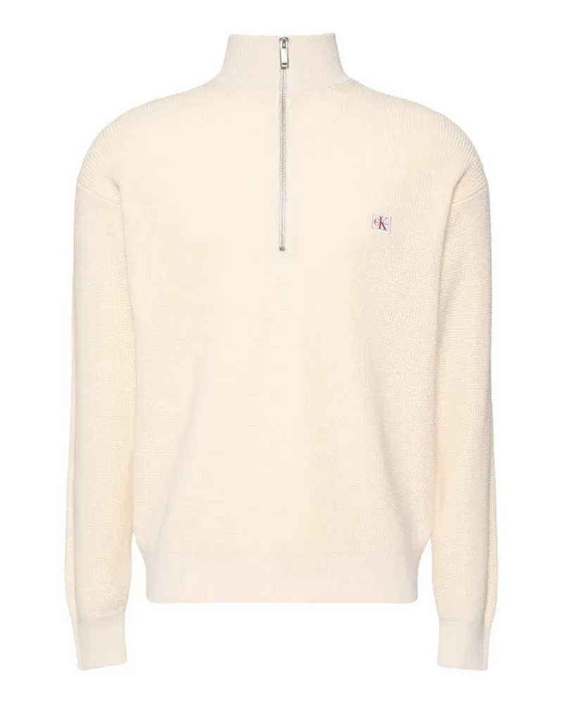 Calvin Klein logo-patch zip-neck sweater - Nude Nude