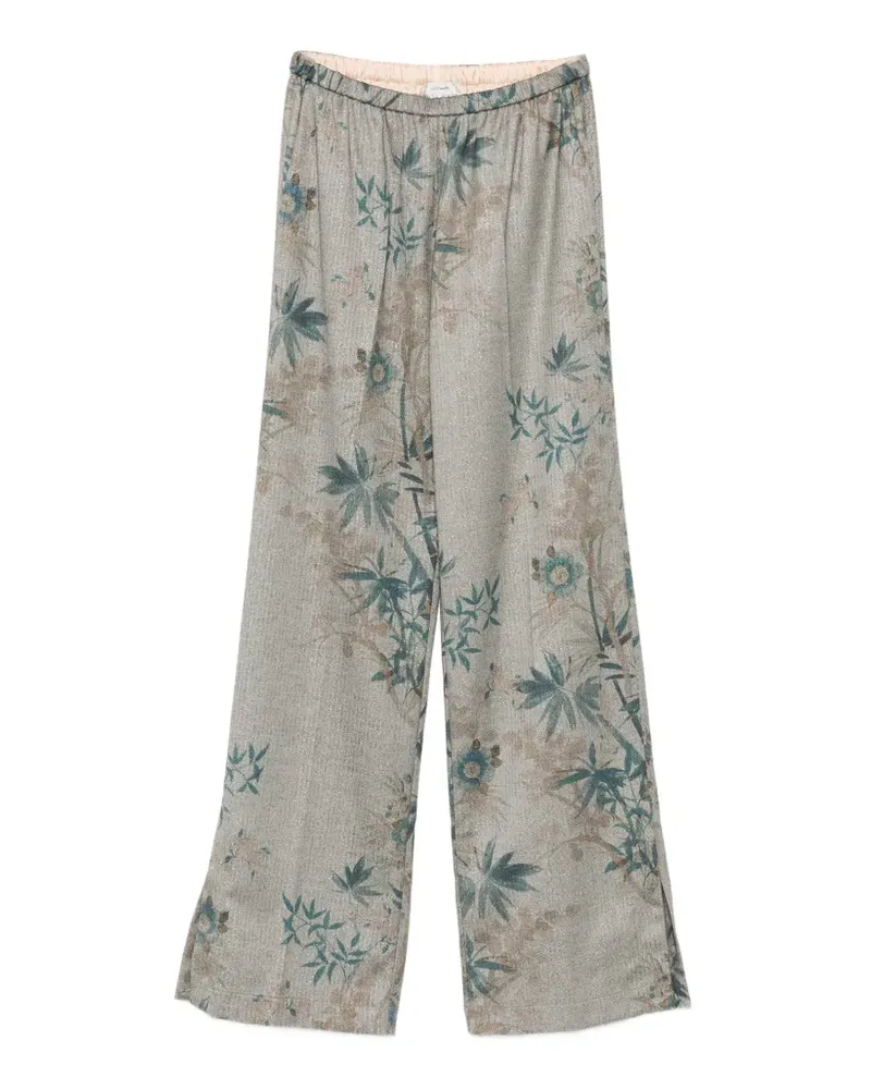 forte_forte Fischgräten-Hose mit Blumenprint - Nude Nude