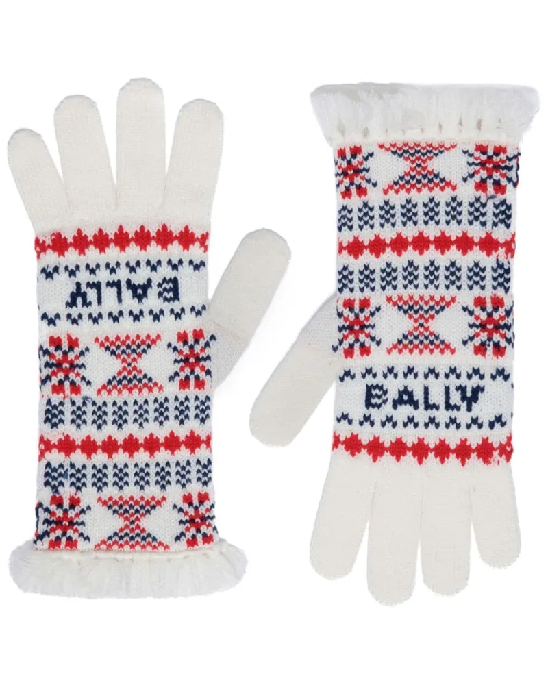 Bally Merinohandschuhe mit Intarsienmuster - Weiß Weiß