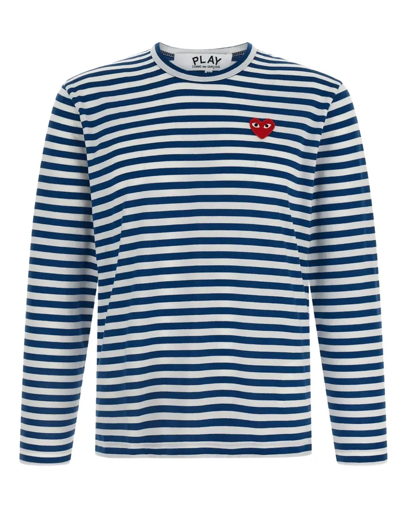 Comme des Garçons Gestreiftes T-Shirt mit Logo-Patch - Blau Blau