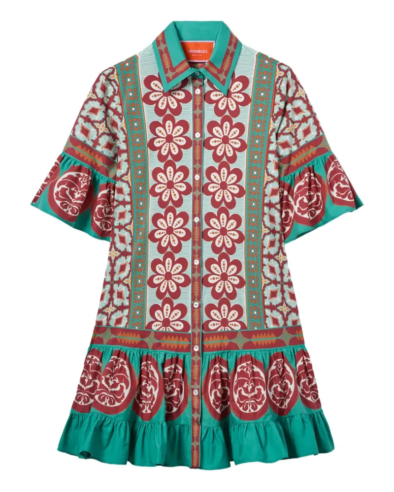 La DoubleJ Gerüschtes Choux Minikleid mit Blumen-Print - Grün Grün