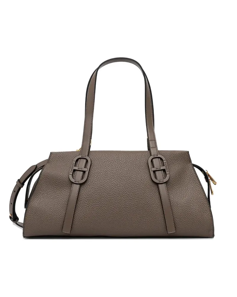 Twin-Set pebble-grain buckle tote bag - Grau Grau