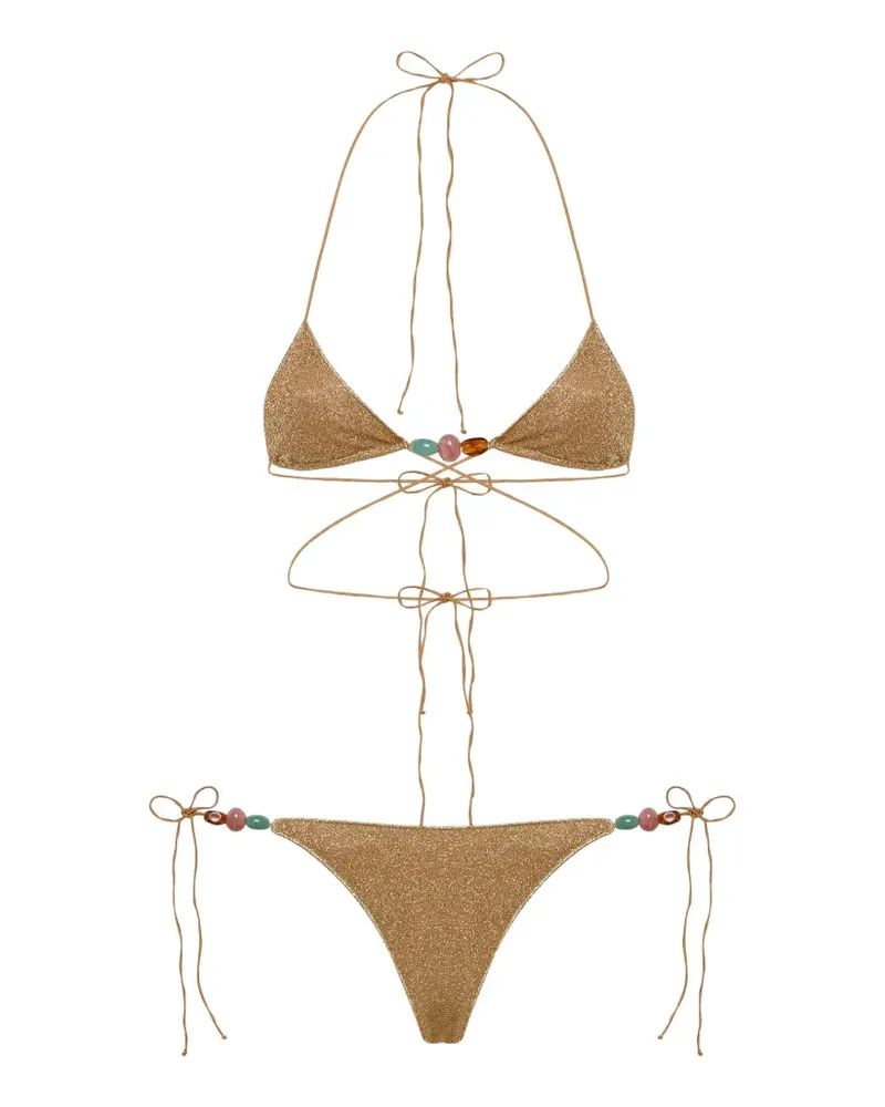 Oséree Lumiere bead-embellished bikini - Gold Gold