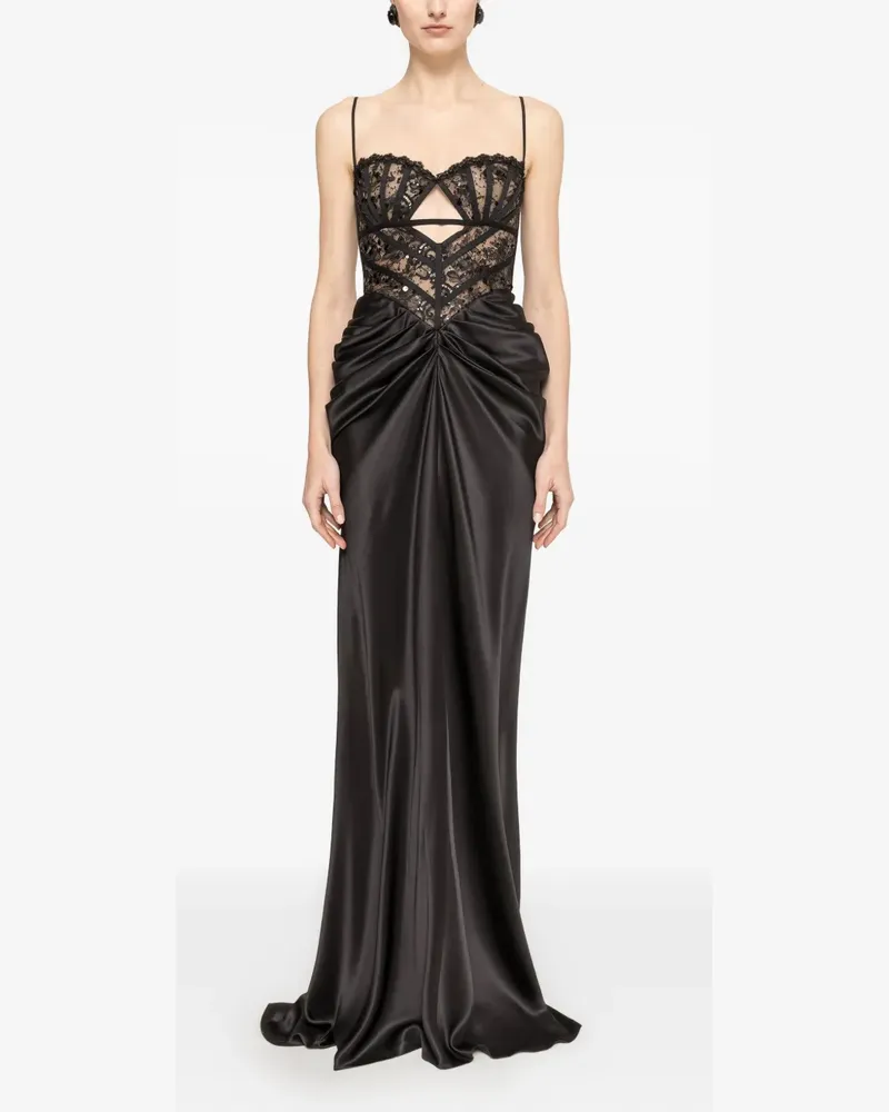 NISSA lace-panel sequin-embellished maxi dress - Schwarz Schwarz