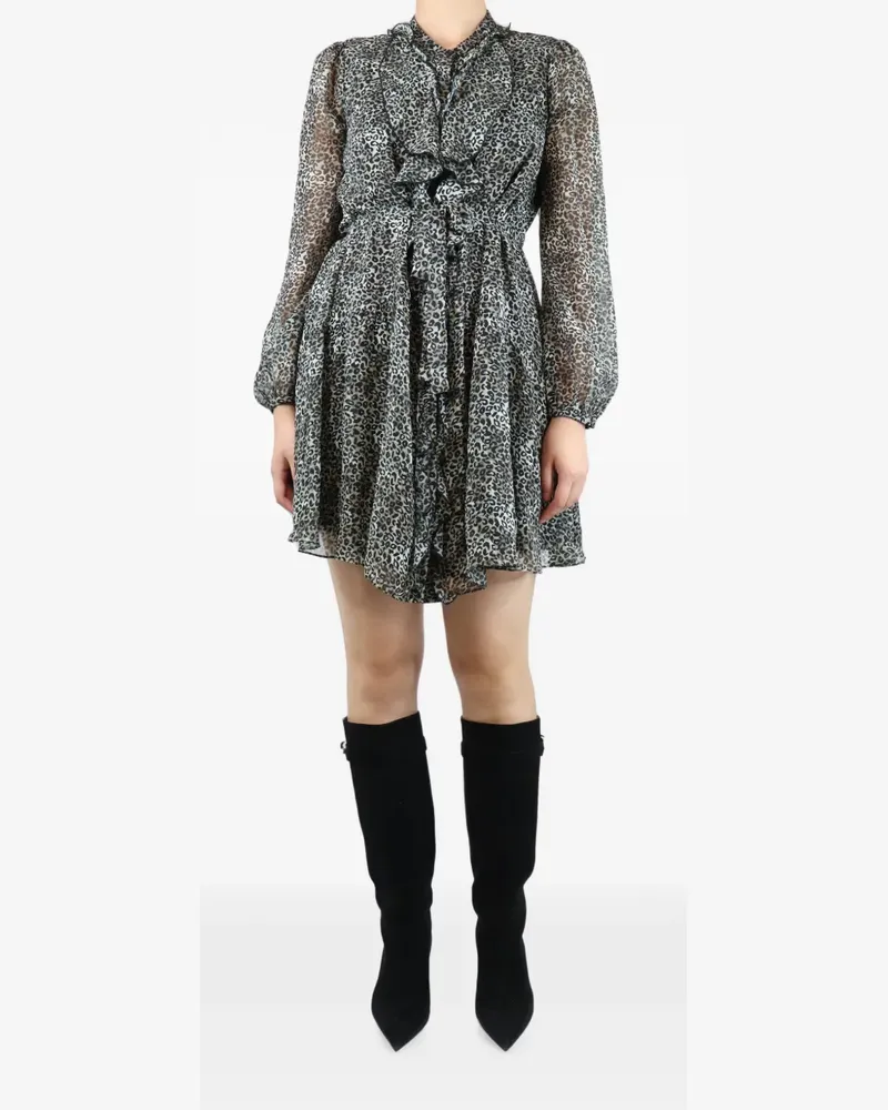Saloni ruffle leopard-print midi dress - Grau Grau