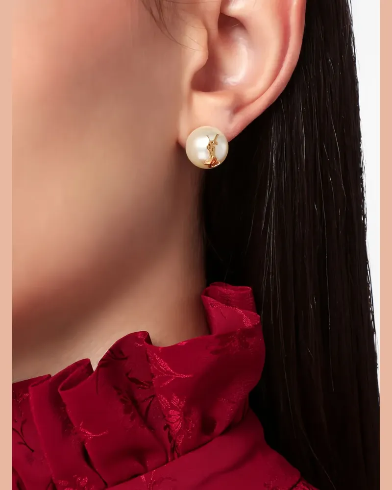 Saint Laurent Cassandre Ohrringe mit Perlen - Nude Nude