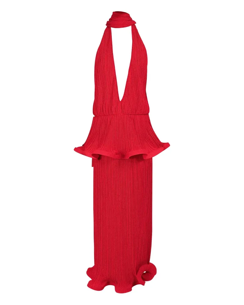 Rowen Rose Faltenkleid mit tiefem Ausschnitt - Rot Rot