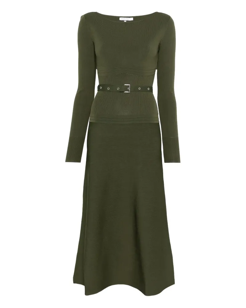Patrizia Pepe Geripptes Strickkleid mit Gürtel - Grün Grün
