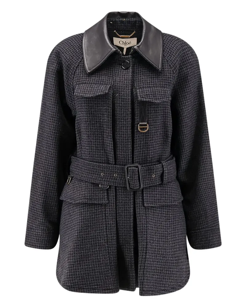 Chloé leather-collar houndstooth-pattern trench - Grau Grau
