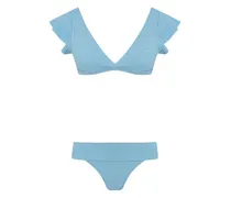 Gerüschter Bikini mit V-Ausschnitt - Blau