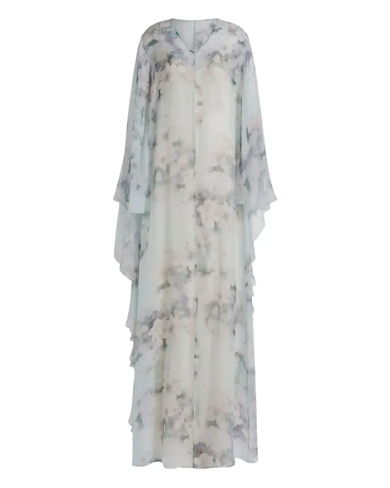 Alberta Ferretti Cape-Kleid mit Blumen-Print - Blau Blau