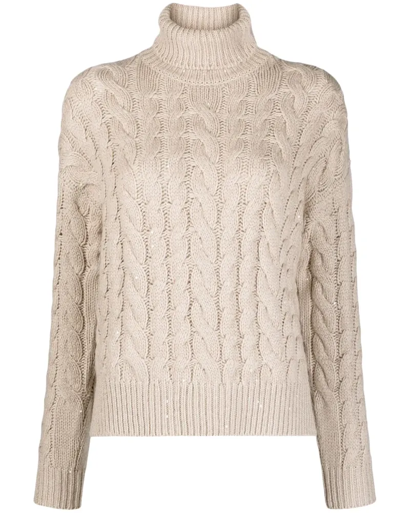 Brunello Cucinelli Kaschmirpullover mit Zopfmuster - Nude Nude