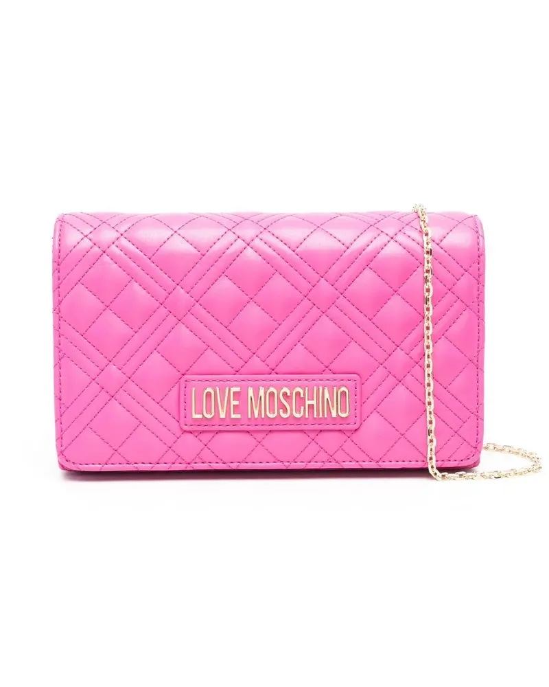 Moschino Gesteppte Schultertasche mit Logo-Schild - Rosa Rosa