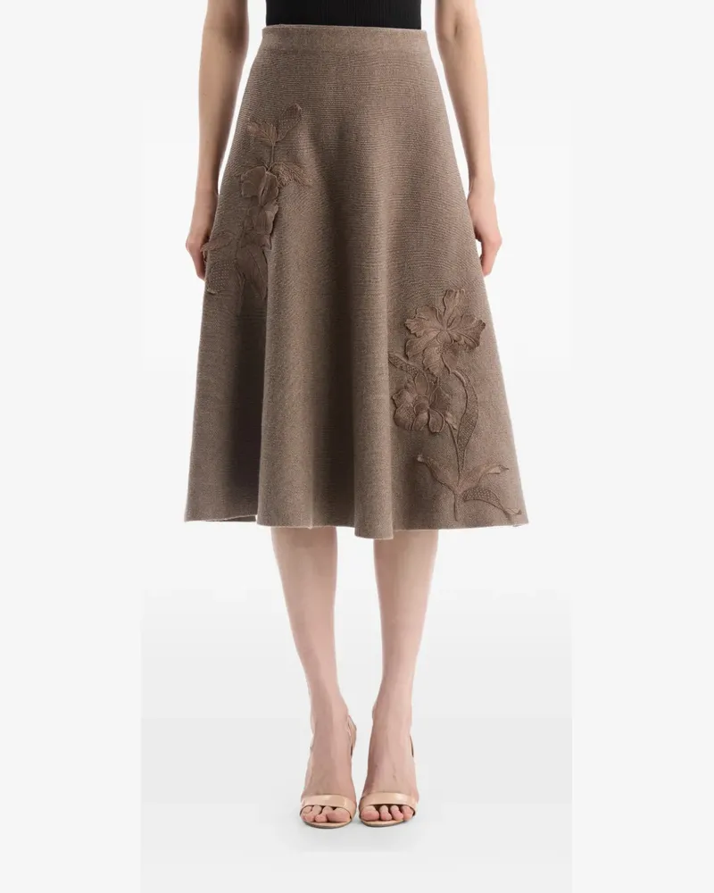 Oscar de la Renta Strickrock mit Hibiskus-Stickerei - Braun Braun