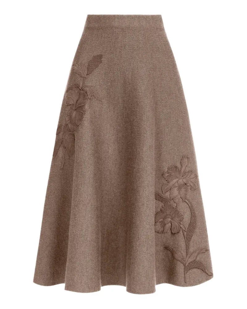 Oscar de la Renta Strickrock mit Hibiskus-Stickerei - Braun Braun