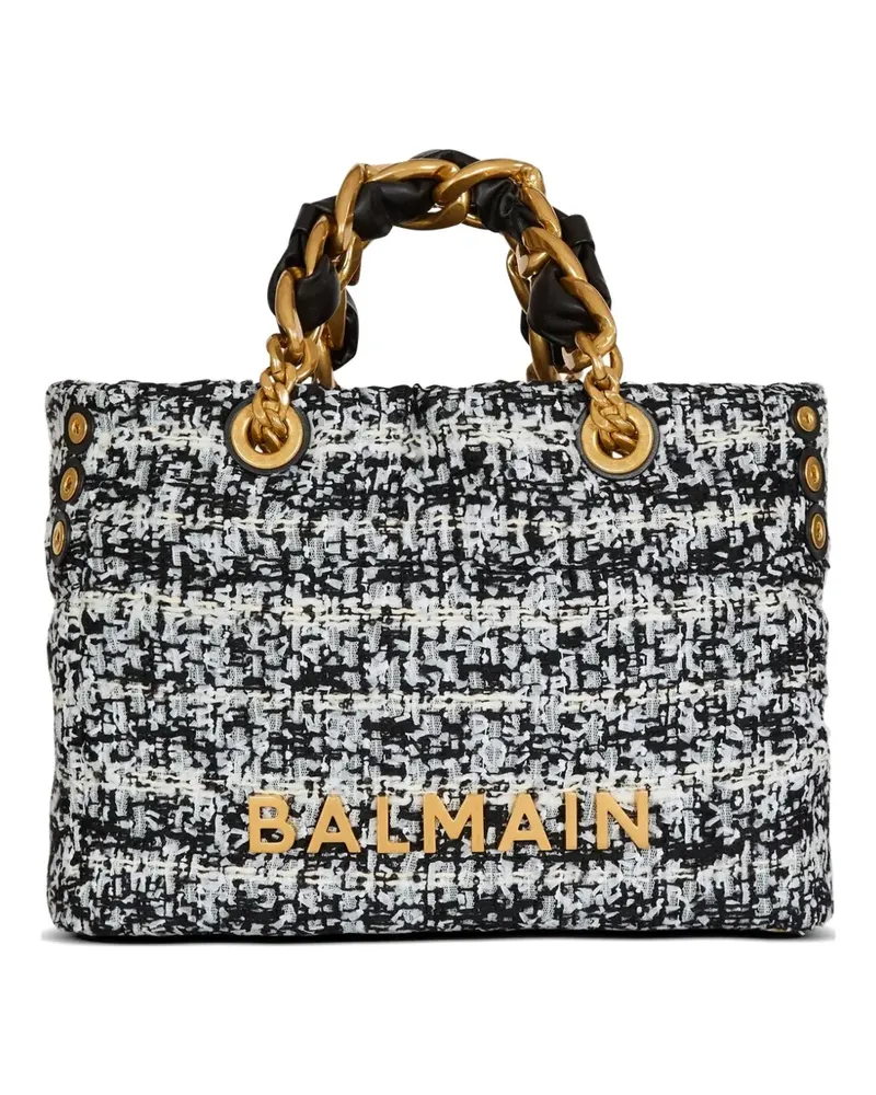 Balmain Kleine 1945 Tote Bag aus weichem Tweed - Schwarz Schwarz