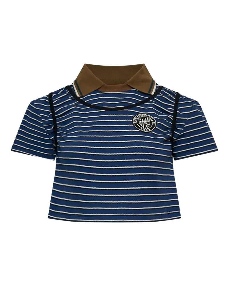 Andersson Bell shirring stripe-collar T-shirt - Blau Blau