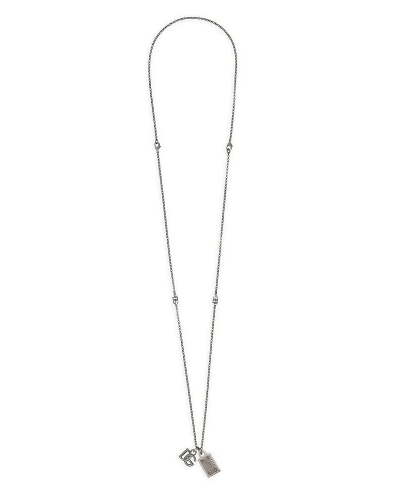 Dolce & Gabbana Halskette mit Logo-Schild - Silber Silber
