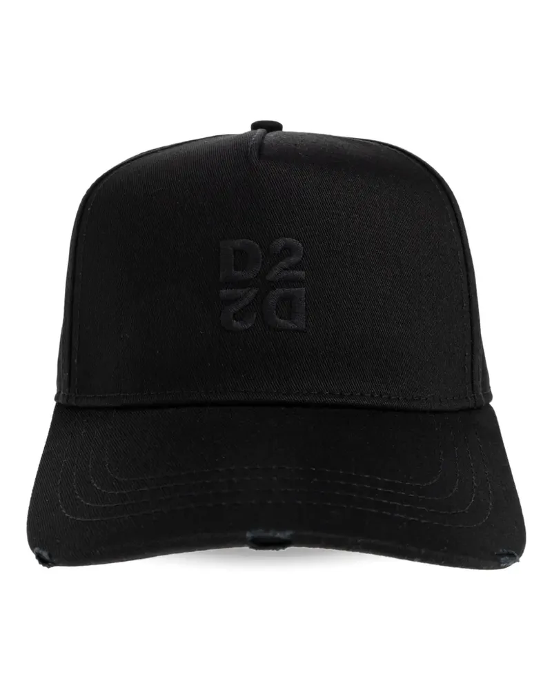 Dsquared2 D2 embroidered distressed baseball cap - Schwarz Schwarz