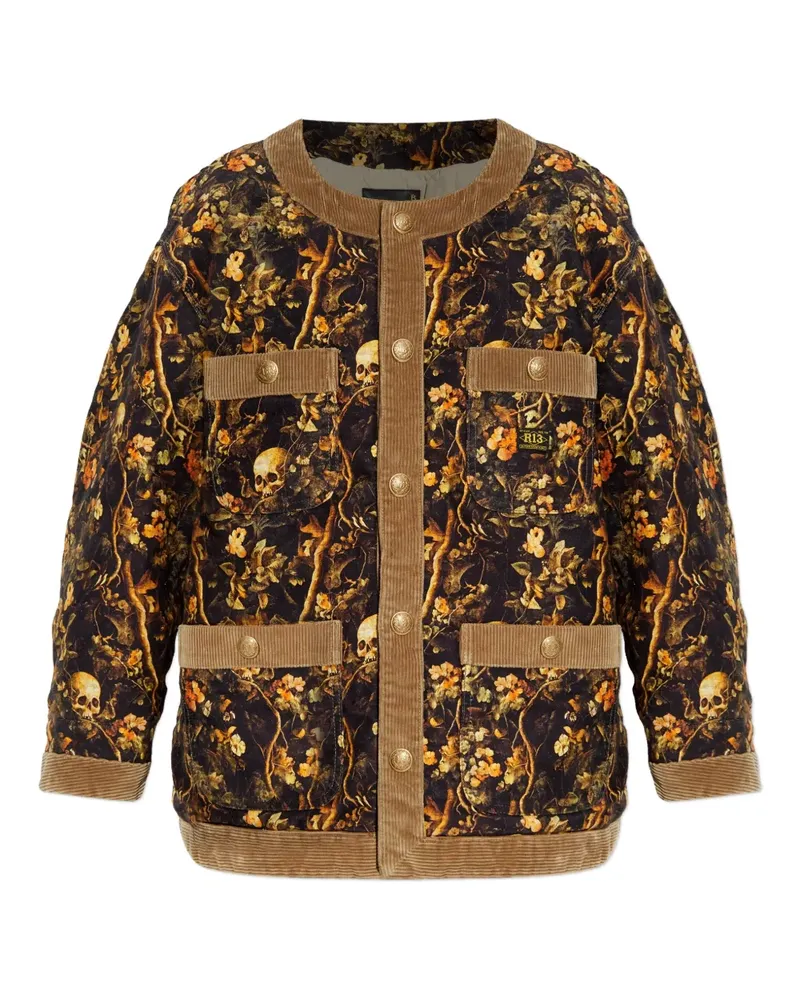 R13 skull-print floral jacket - Braun Braun