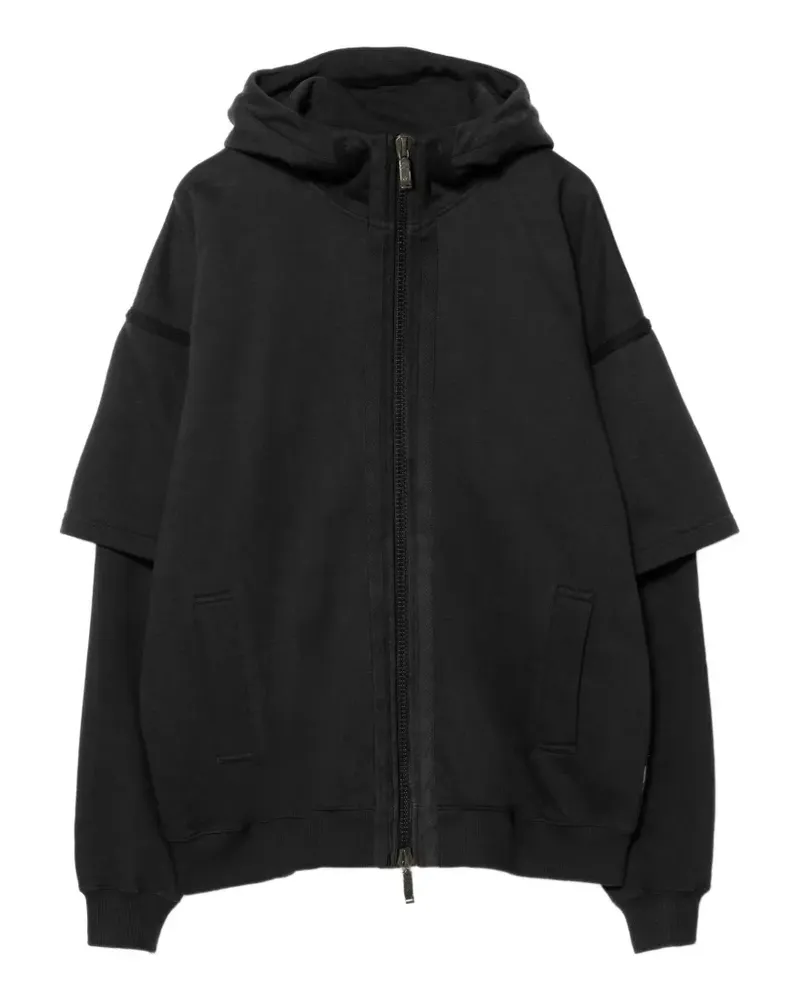 maharishi layered-sleeve hooded jacket - Schwarz Schwarz