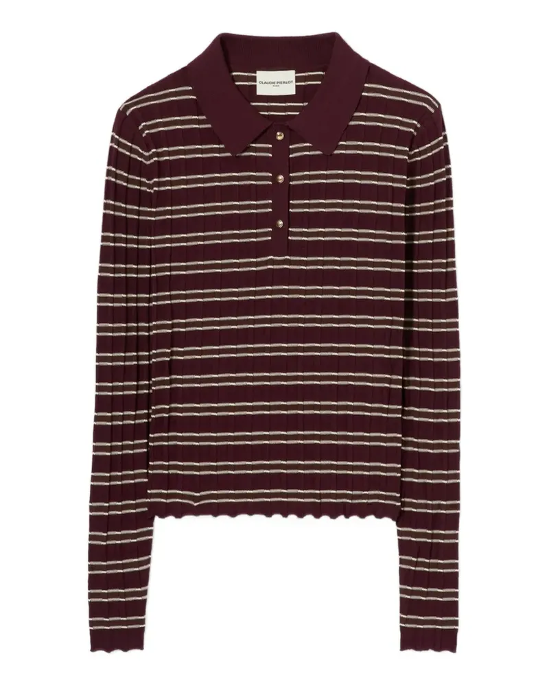 Claudie Pierlot striped ribbed-knit polo top - Violett Violett