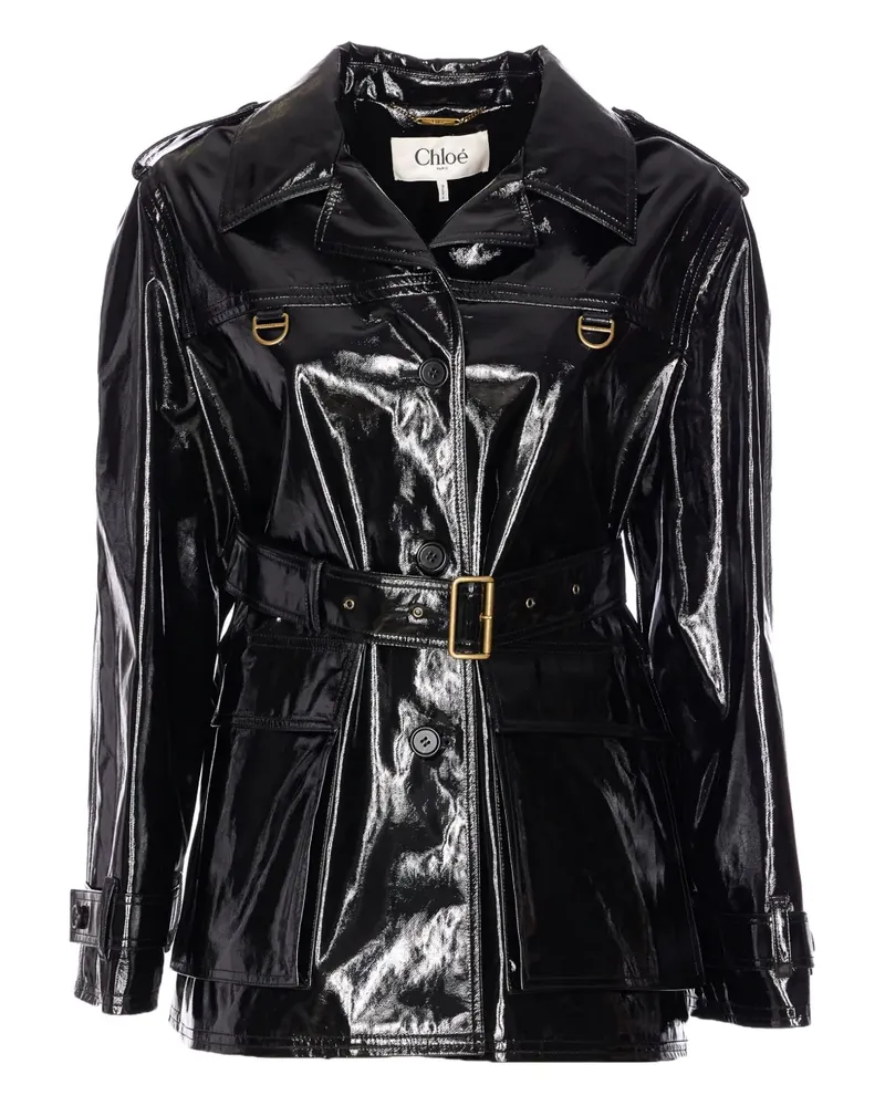 Chloé Jacke aus Lackleder mit Gürtel - Schwarz Schwarz