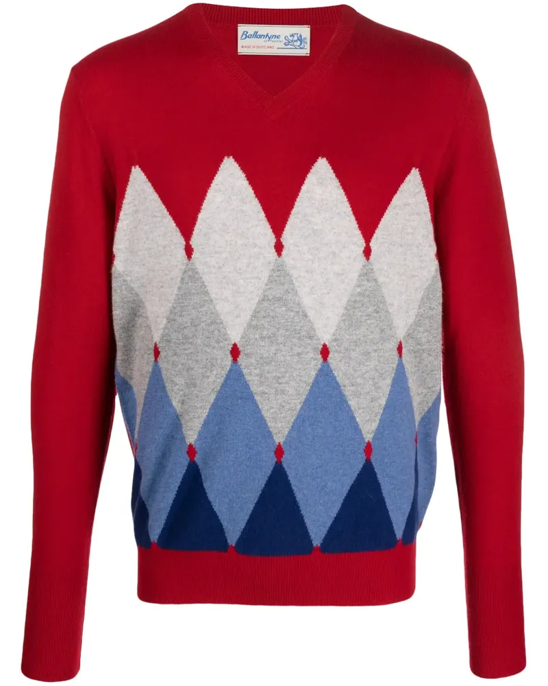 Ballantyne Kaschmirpullover mit Argyle-Muster - Rot Rot