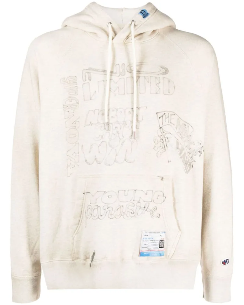 MIHARAYASUHIRO Hoodie mit Slogan-Print Neutrals