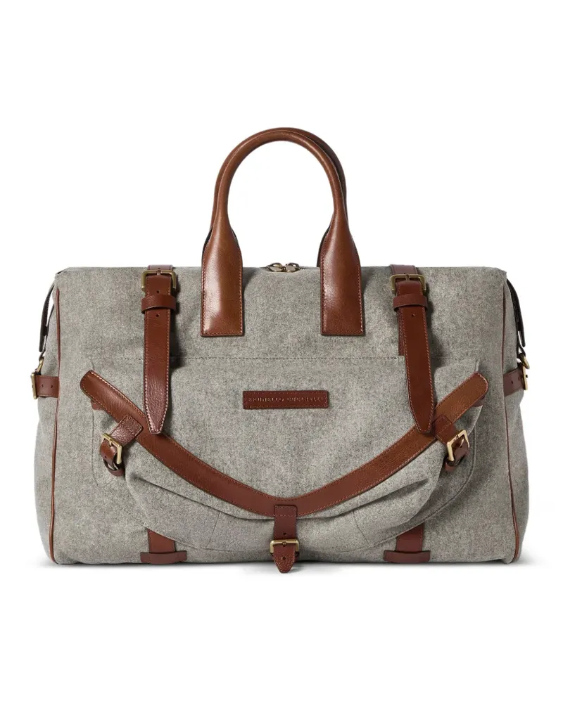 Brunello Cucinelli Field-Bag aus Flanell, Schurwolle, Alpaka und Kaschmir mit Einsätzen aus genarbtem Kalbleder - Grau Grau