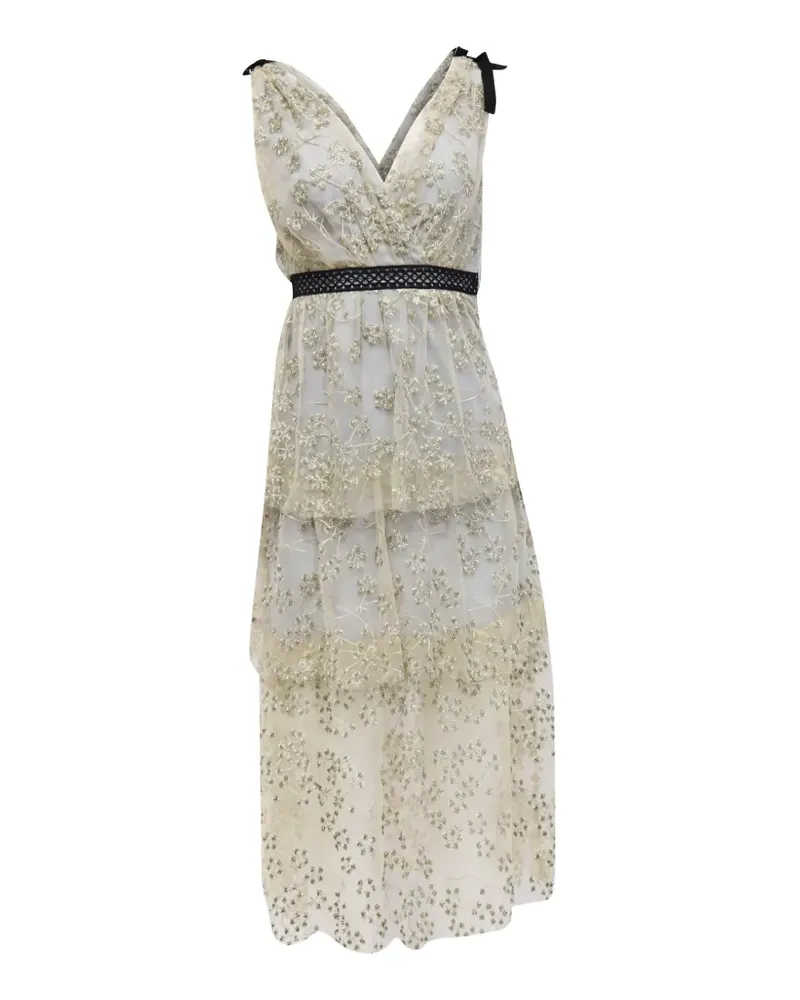 Self-Portrait tulle beads midi dress - Nude Nude