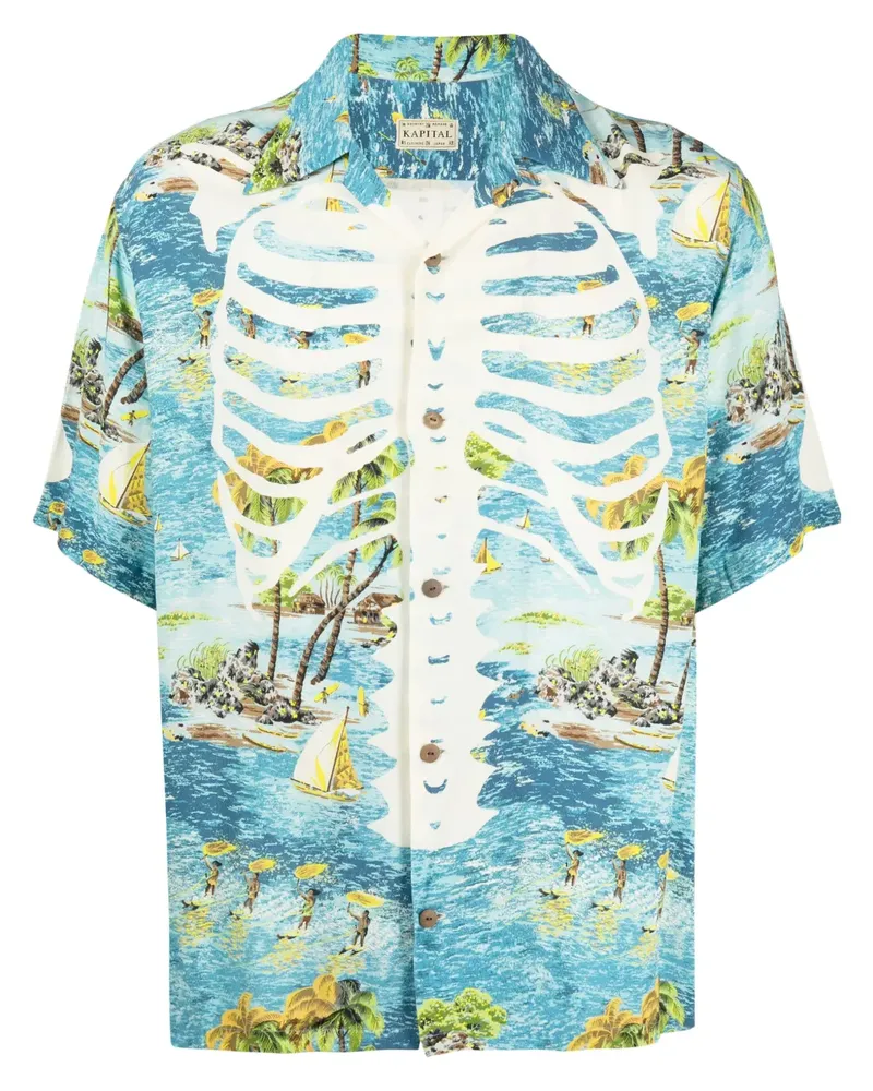 KAPITAL Hemd mit Kamekameha Bone-Print - Blau Blau