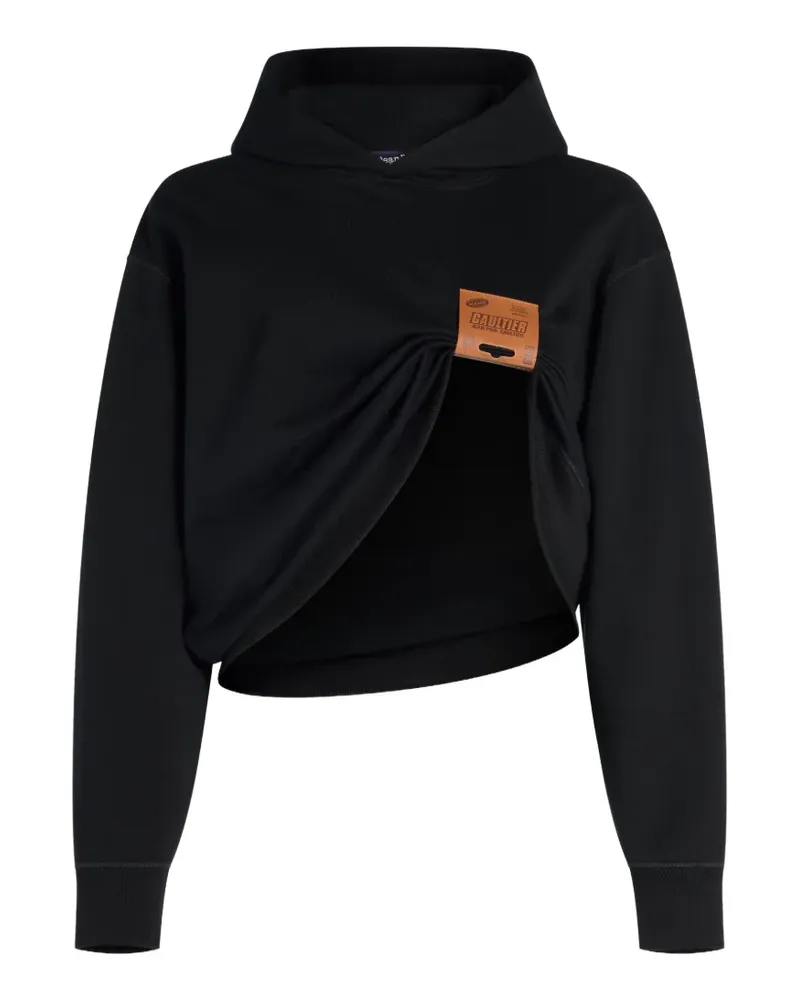 Jean Paul Gaultier cotton fleece hoodie with leather tag detail - Schwarz Schwarz