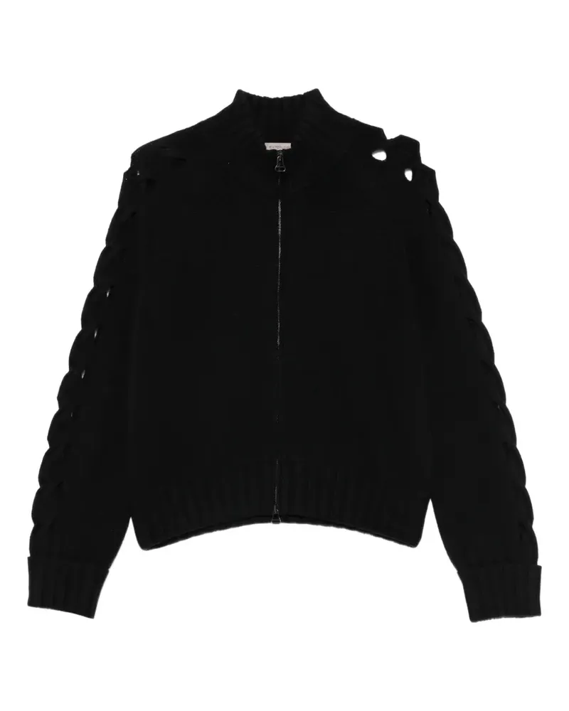 D.EXTERIOR Pullover mit geflochtenen Ärmeln und Reißverschluss - Schwarz Schwarz