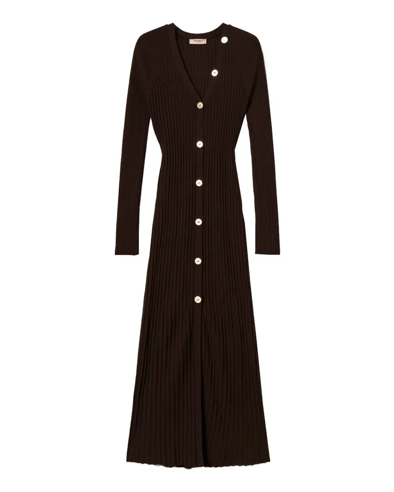 Twin-Set Geripptes Cardigan-Kleid mit Knöpfen - Braun Braun