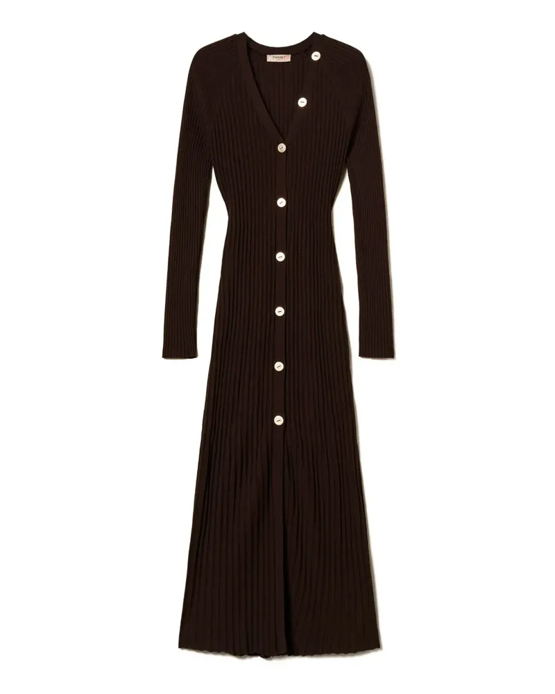 Twin-Set Geripptes Cardigan-Kleid mit Knöpfen - Braun Braun