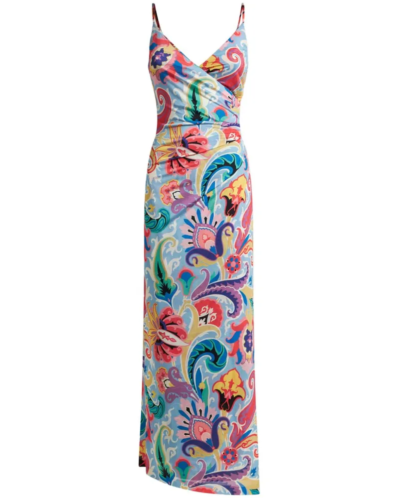Etro Langes Kleid mit Blumen-Print - Blau Blau
