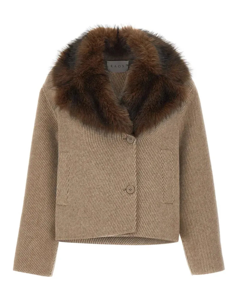 Kaos herringbone-effect faux-fur-collar jacket - Nude Nude