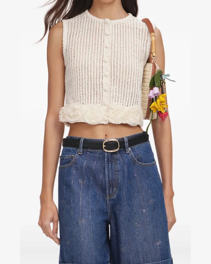 Self-Portrait floral-applique crochet top - Nude Nude