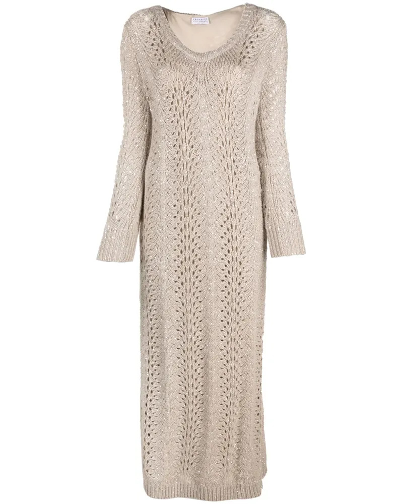 Brunello Cucinelli Maxikleid mit Pailletten - Nude Nude
