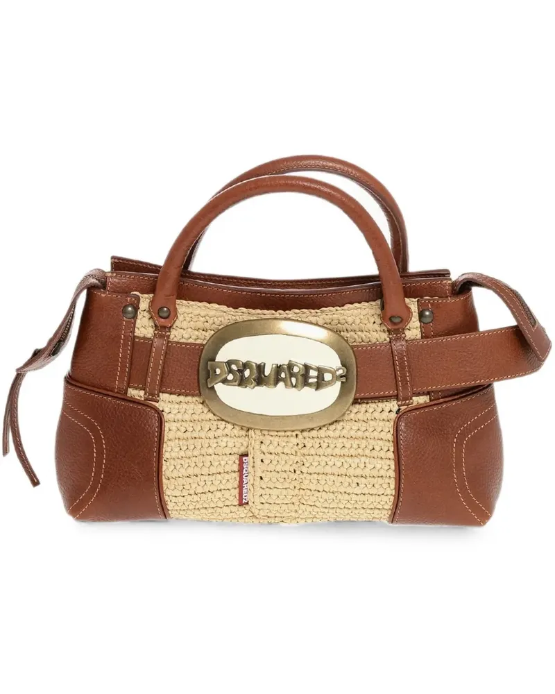 Dsquared2 logo-buckle woven tote bag - Nude Nude