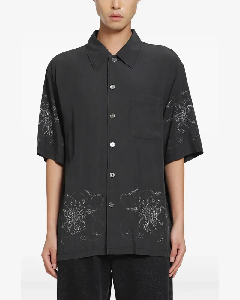 Our Legacy Every floral-embroidered shirt - Schwarz Schwarz